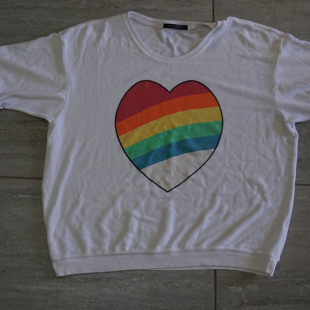 Wildfox Womens Rainbow Heart Graphic Print Long Sleeve Soft Shirt Size Medium